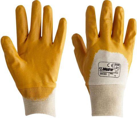 5NC231 GLOVE SAFETY MASTER YELLOW STAR M/DUTY 3/4 NITRILE COATED KNITWRIST