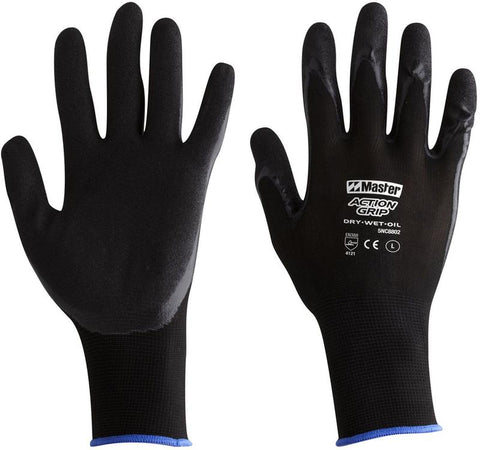 5NC8802 GLOVE SAFETY MASTER ACTION GRIP NITRILE COATED SANDY FINISH PALM NYLON LINER