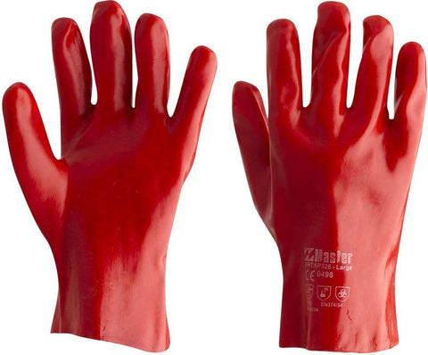 5P328 GLOVE SAFETY MASTER PVC SINGLE DIPPED FULLY COATED COTTON LINER 27CM RED
