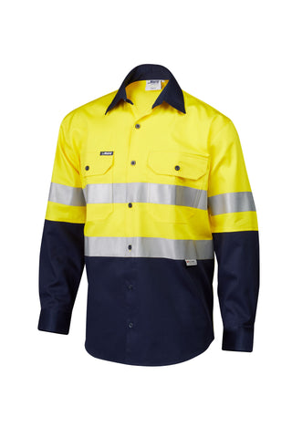 7WM410 SHIRT L/SLEEVE MASTER  HI VIS D/N 2 TONE 190GSM COTTON DRILL