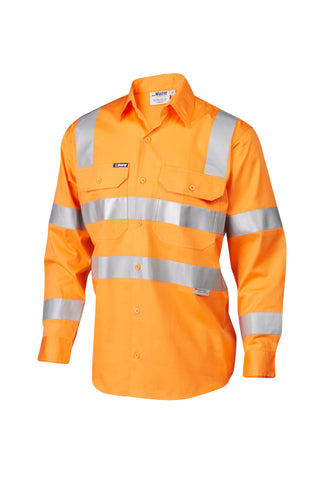 7WM420 SHIRT L/SLEEVE HI VIS D/N VIC RAIL 3M TAPED 155GSM COTTON DRILL