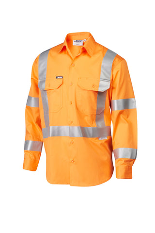 7WM421 SHIRT L/SLEEVE MASTER  HI VIS D/N NSW RAIL 3M TAPED 155GSM COTTON DRILL