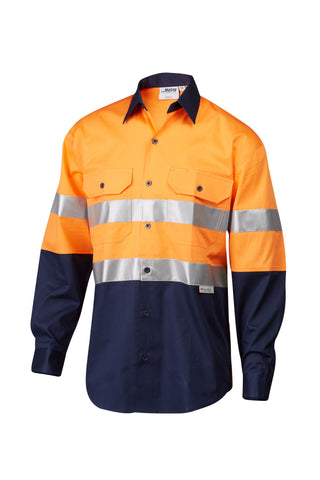 7WM425 SHIRT L/SLEEVE MASTER  HI VIS D/N 3M TAPED 2 TONE 155GSM COTTON DRILL VENTED