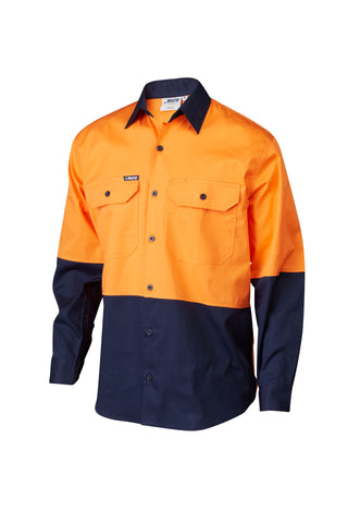 7WM435 SHIRT L/SLEEVE MASTER  HI VIS D 2 TONE 155GSM COTTON DRILL VENTED