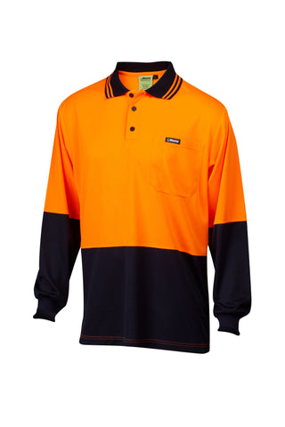 7WP055 POLO L/SLEEVE MASTER HI VIS  2 TONE MICROMESH W/POCKET